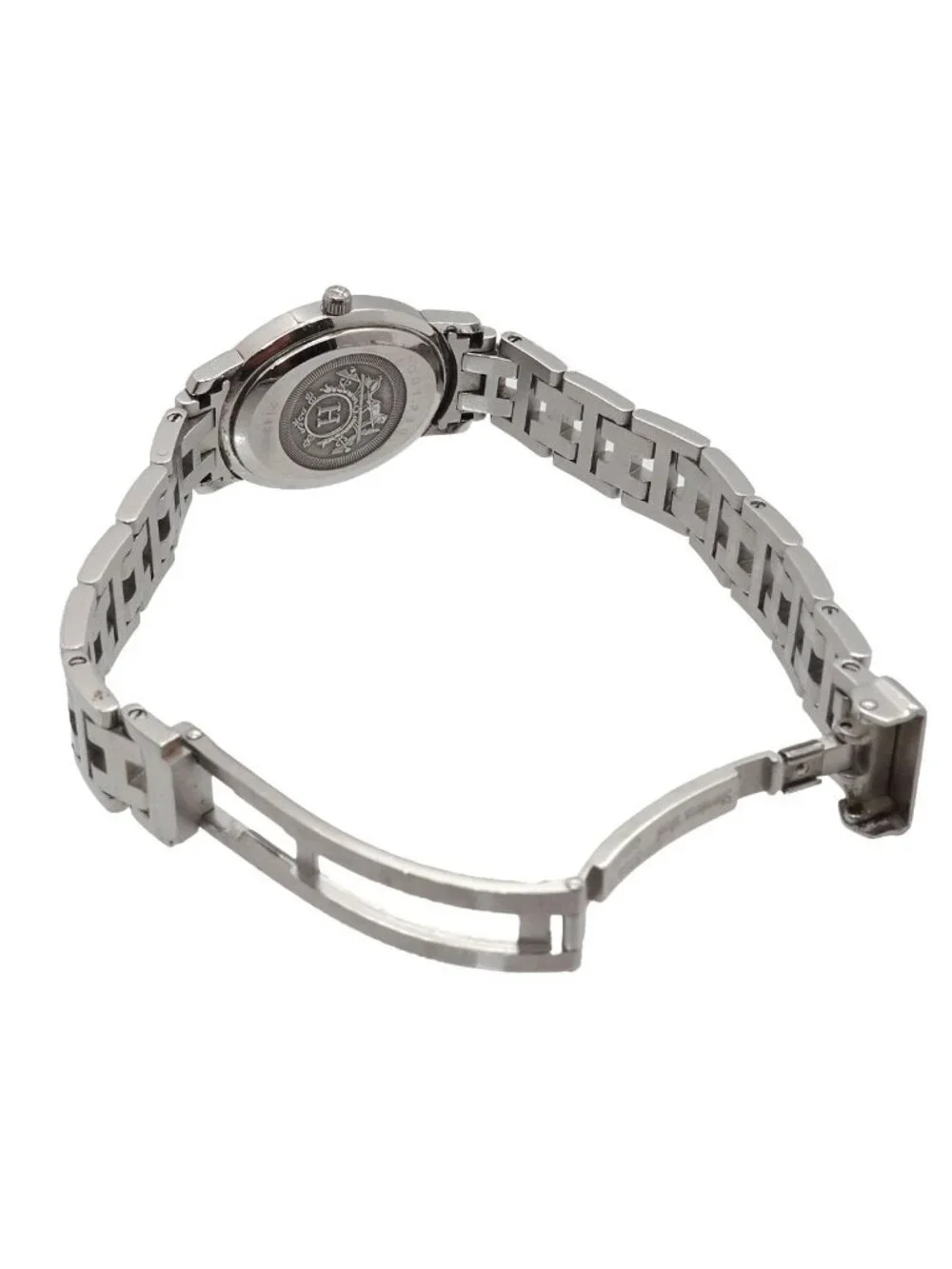Hermes Clipper Nacre Oval Vintage Watch Diamond Bezel Quartz